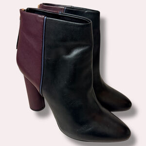 Cabi Two Tone Leather Ankle Boots Black Burgundy Block Heel Women Size 10M